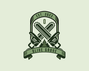 Chainsaw Logging Pine Tree logo design