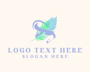 Blogger - Watercolor Feather Quill logo design