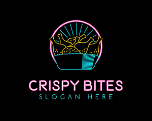 Fried - Neon Chicken Drumstick logo design