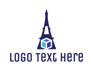 Landmark - Blue Eiffel Cube logo design