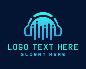 Stream - Blue Gradient DJ Headphone logo design