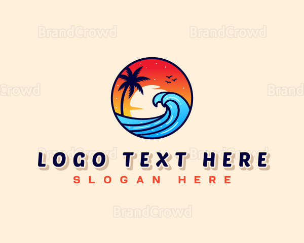 Sunset Beach Wave Vacation Logo