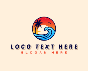 Paradise - Sunset Beach Wave Vacation logo design