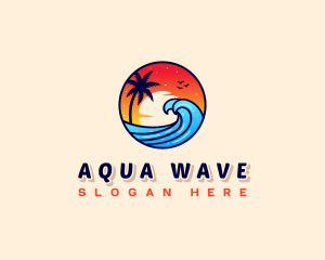 Sunset Beach Wave Vacation logo design