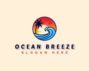 Miami - Sunset Beach Wave Vacation logo design