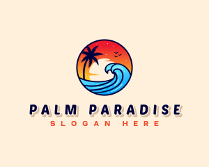 Sunset Beach Wave Vacation logo design