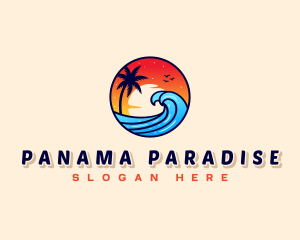 Sunset Beach Wave Vacation logo design