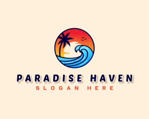 Sunset Beach Wave Vacation logo design