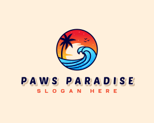 Sunset Beach Wave Vacation logo design