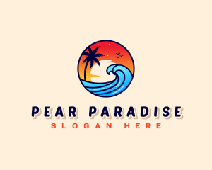 Sunset Beach Wave Vacation logo design