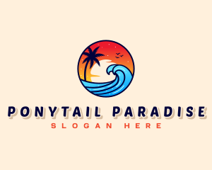 Sunset Beach Wave Vacation logo design