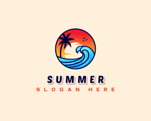 Sunset Beach Wave Vacation logo design