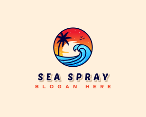 Sunset Beach Wave Vacation logo design