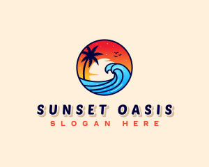 Sunset Beach Wave Vacation logo design