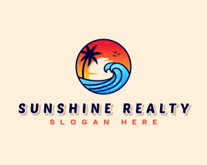 Sunset Beach Wave Vacation logo design