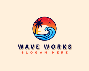 Sunset Beach Wave Vacation logo design