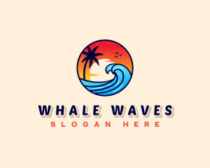 Sunset Beach Wave Vacation logo design