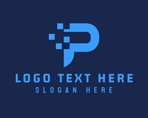 Pixels - Blue Digital Technology Letter P logo design