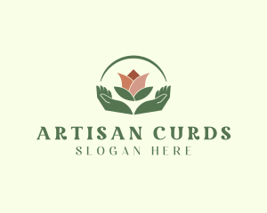 Lotus Plant Hand Gardening logo design