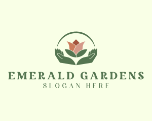 Lotus Plant Hand Gardening logo design