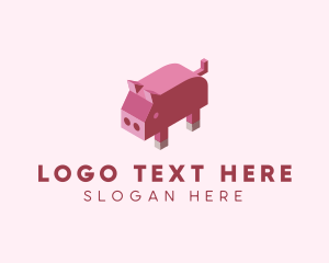 Pink Pig - Isometric Animal Pig logo design