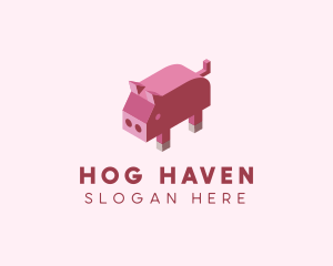 Isometric Animal Pig logo design