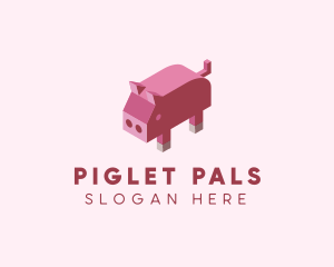 Piglet - Isometric Animal Pig logo design