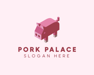 Isometric Animal Pig logo design