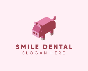 Pink Pig - Isometric Animal Pig logo design