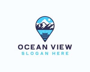 Mountain Lake Location Pin logo design