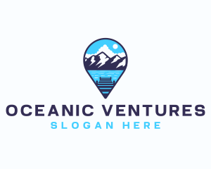 Mountain Lake Location Pin logo design