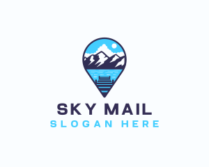 Mountain Lake Location Pin logo design