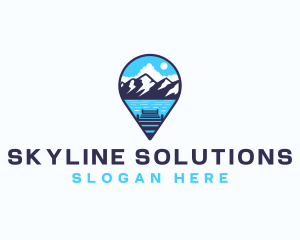 Mountain Lake Location Pin logo design