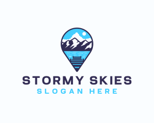 Mountain Lake Location Pin logo design