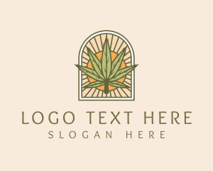 Hemp - Sunset Marijuana Leaf Arch logo design