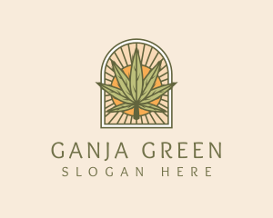 Ganja - Sunset Marijuana Leaf Arch logo design