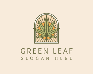 Marijuana - Sunset Marijuana Leaf Arch logo design