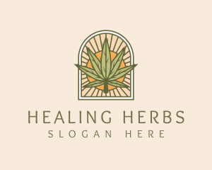 Medicinal - Sunset Marijuana Leaf Arch logo design