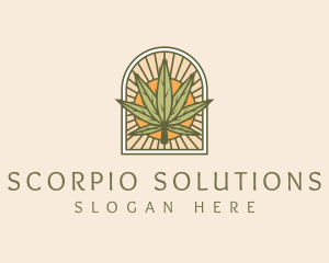 Sunset Marijuana Leaf Arch logo design