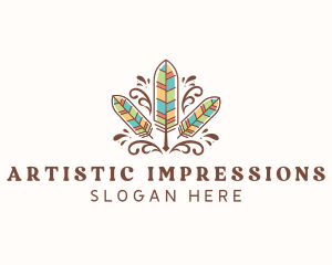 Boho Feather Quill Pen logo design