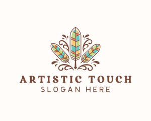 Boho Feather Quill Pen logo design