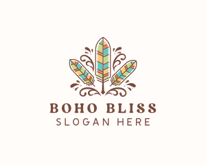 Boho Feather Quill Pen logo design