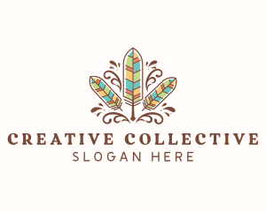 Boho Feather Quill Pen logo design