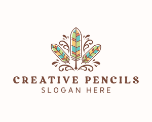 Boho Feather Quill Pen logo design