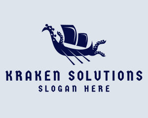 Kraken Viking Ship logo design