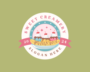 Banana Split Sundae Dessert logo design