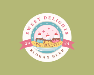 Banana Split Sundae Dessert logo design