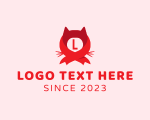 Kitten - Ribbon Cat Head Kitty logo design