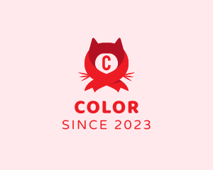 Feline - Ribbon Cat Head Kitty logo design