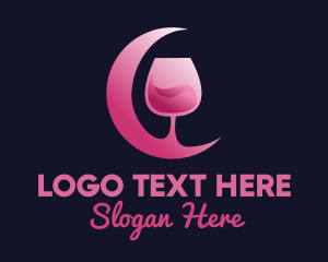 Wine - Pink Moon Cocktail logo design